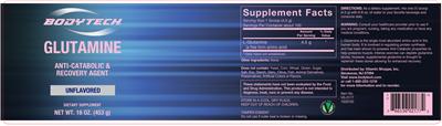 Photo of the BodyTech Glutamine Unflavored label