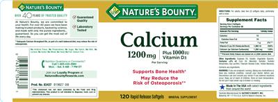 Photo of the Nature's Bounty Calcium 1200 mg Plus 1000 IU Vitamin D3 label