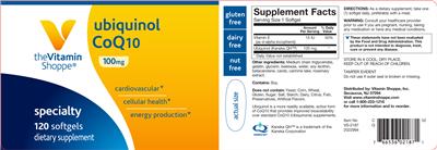 Photo of the The Vitamin Shoppe Ubiquinol CoQ10 100 mg label