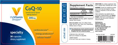 Photo of the The Vitamin Shoppe CoQ-10 200 mg label