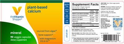 Photo of the The Vitamin Shoppe Plant-Based Calcium label
