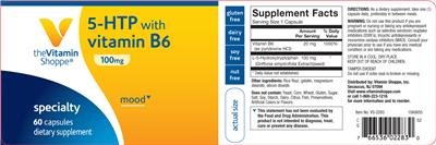 Photo of the The Vitamin Shoppe 5-HTP with Vitamin B6 100 mg label