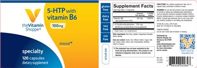 Photo of the The Vitamin Shoppe 5-HTP With Vitamin B6 100 mg label