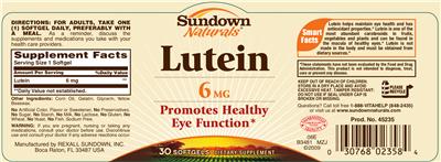 Photo of the Sundown Naturals Lutein 6 mg label