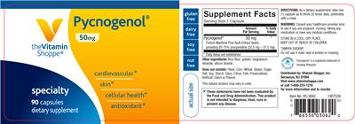 Photo of the The Vitamin Shoppe Pycnogenol 50 mg label