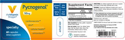 Photo of the The Vitamin Shoppe Pycnogenol 50 mg label