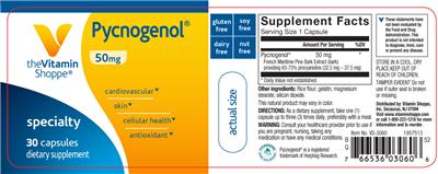 Photo of the The Vitamin Shoppe Pycnogenol 50 mg label