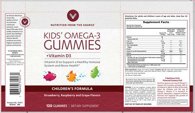 Photo of the Vitamin World Kids' Omega-3 Gummies + Vitamin D3 label