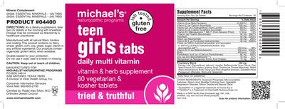 Photo of the Michael's Naturopathic Programs Teen Girls Tabs Daily Multi Vitamin label