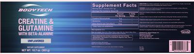 Photo of the BodyTech Creatine & Glutamine With Beta-Alanine Unflavored label