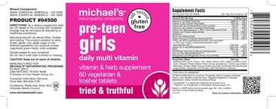 Photo of the Michael's Naturopathic Programs Pre Teen Girls Daily Multi Vitamin label