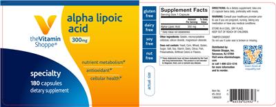 Photo of the The Vitamin Shoppe Alpha Lipoic Acid 300 mg label