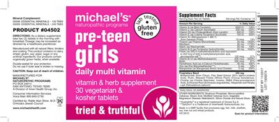 Photo of the Michael's Naturopathic Programs Pre-Teen Girls Daily Multi Vitamin label