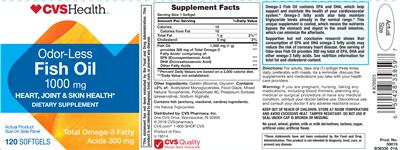 Photo of the CVS Health Oder-Less Fish Oil 1000 mg label