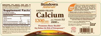 Photo of the Sundown Naturals Liquid-Filled Calcium plus Vitamin D3 label