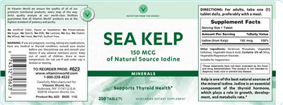 Photo of the Vitamin World Sea Kelp 150 mcg label