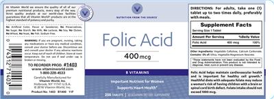 Photo of the Vitamin World Folic Acid 400 mcg label