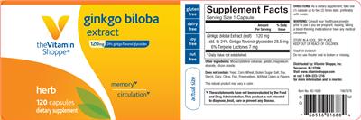 Photo of the The Vitamin Shoppe Ginkgo Biloba Extract 120 mg label