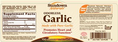 Photo of the Sundown Naturals Odorless Garlic label