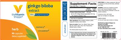 Photo of the The Vitamin Shoppe Ginkgo Biloba Extract 120 mg label