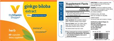 Photo of the The Vitamin Shoppe Ginkgo Biloba Extract 120 mg label
