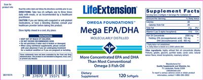 Photo of the Life Extension Mega EPA/DHA label