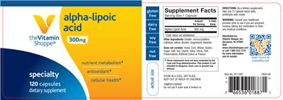 Photo of the The Vitamin Shoppe Alpha Lipoic Acid 300 mg label