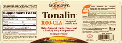 Photo of the Sundown Naturals Tonalin 1000-CLA label