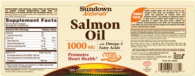 Photo of the Sundown Naturals Salmon Oil 1000 mg With Omega-3 Fatty Acids label