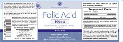 Photo of the Vitamin World Folic Acid 800 mcg label