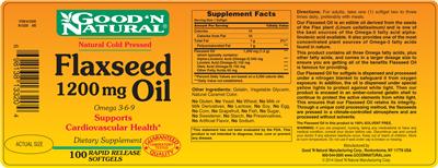 Photo of the Good 'N Natural Natural Cold Pressed Flaxseed Oil 1200 mg label