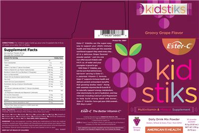 Photo of the American Health Ester-C Kidstiks Groovy Grape Flavor label