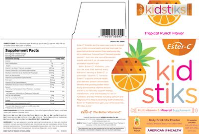 Photo of the American Health Ester-C Kidstiks Tropical Punch label