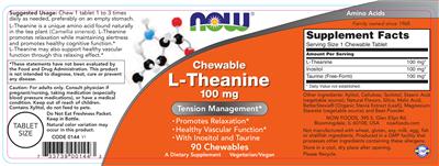 Photo of the NOW Chewable L-Theanine 100 mg label
