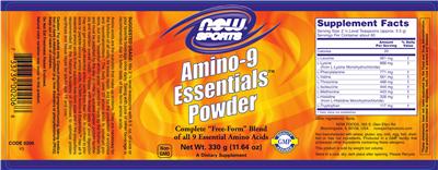 Photo of the NOW Sports Amino-9 Essentials Powder label