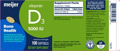 Photo of the Meijer Vitamin D3 5000 IU label