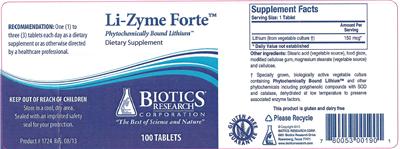 Photo of the Biotics Research Corporation Li-Zyme Forte label