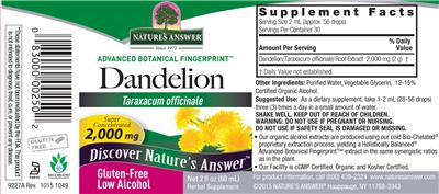 Photo of the Nature's Answer Dandelion 2,000 mg label