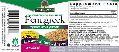 Photo of the Nature's Answer Fenugreek 2,000 mg label