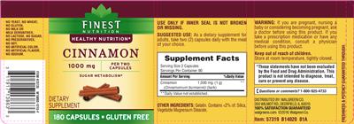 Product label for Cinnamon 1000 mg