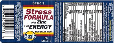 Photo of the Basic Vitamins Stress Formula with Zinc label