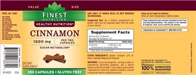 Photo of the Finest Nutrition Cinnamon 1000 mg label