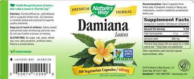 Photo of the Nature's Way Damiana Leaves label