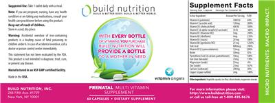 Photo of the Build Nutrition Prenatal Multi Vitamin Supplement label
