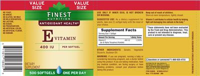 Photo of the Finest Nutrition E Vitamin label