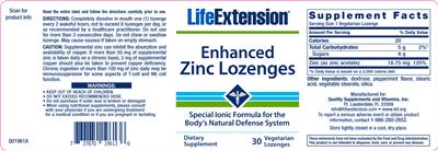 Photo of the Life Extension Enhanced Zinc Lozenges label