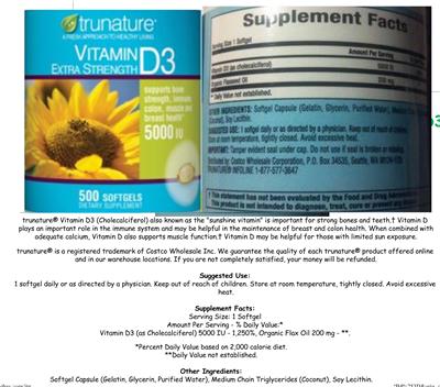 Photo of the TRUNATURE Vitamin D3 Extra Strength 5000 IU label