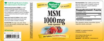 Photo of the Nature's Way MSM 1000 mg label