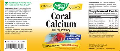 Photo of the Nature's Way Coral Calcium 600 mg Potency label