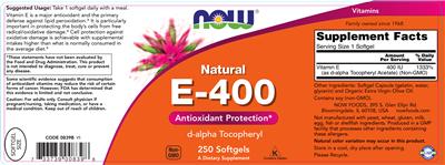 Photo of the NOW Natural E-400 label